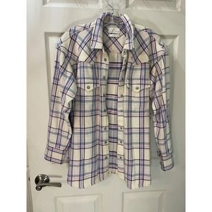 J. Crew Women's Plaid Pink/Black/Blue Western Chore Shacket Pearl Button  Size 2